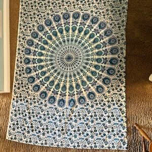Blue and White Mandala Tapestry